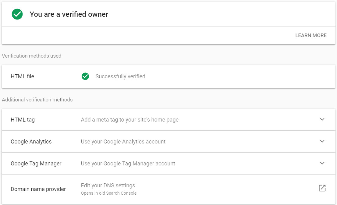 a verified site in search console