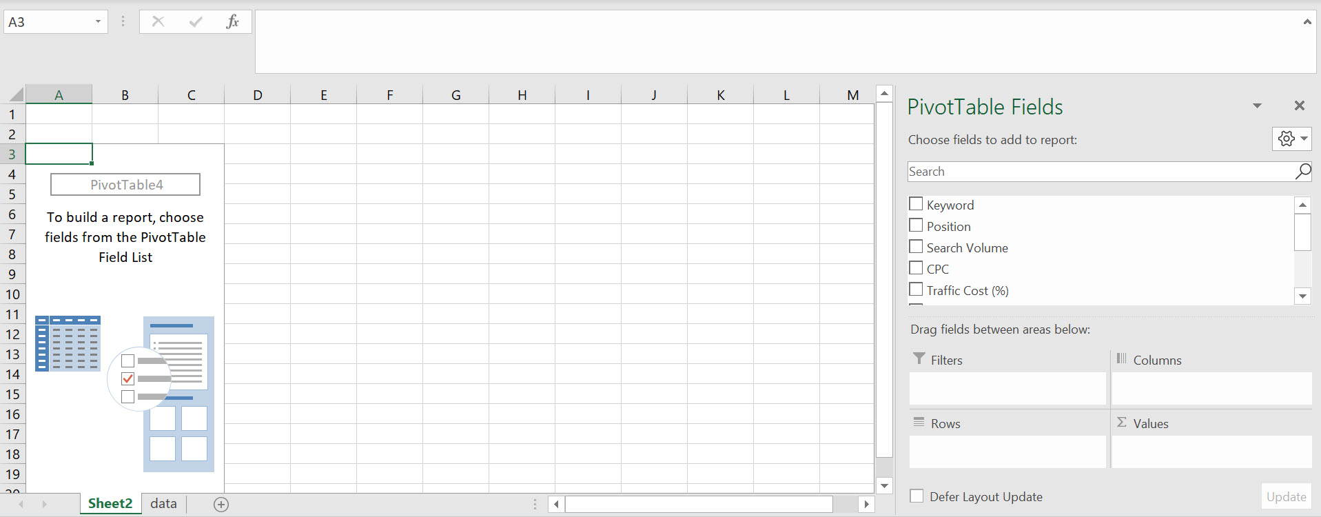 blank pivot table