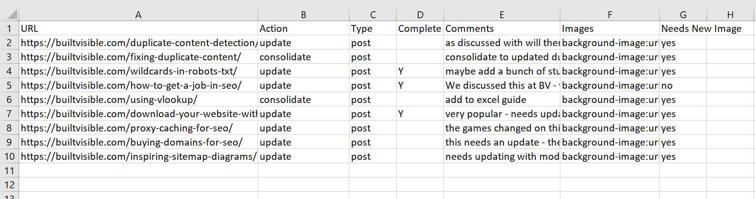 making an Excel table
