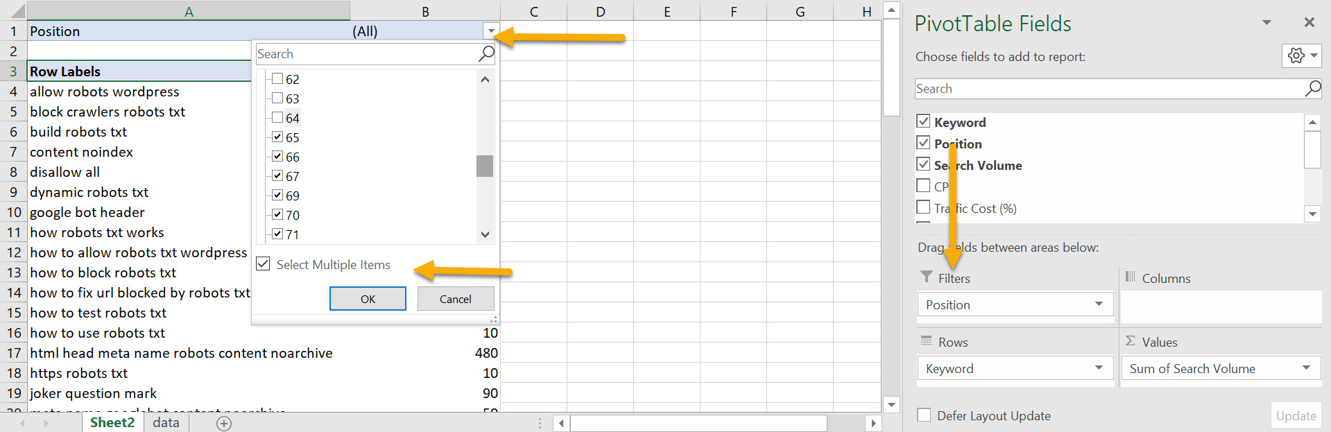 using filters in a pivot table