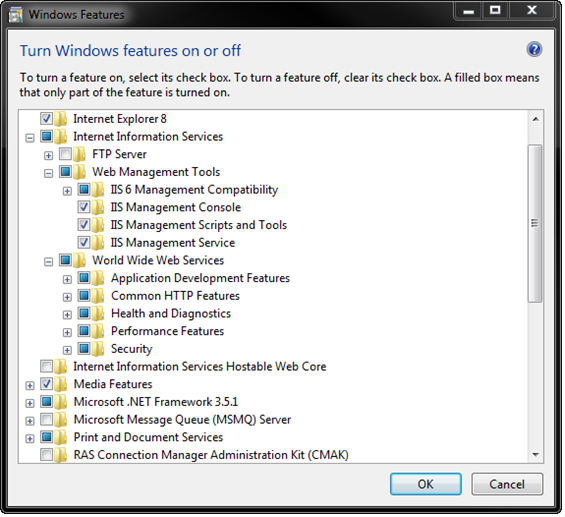 Windows Features Dialog Box