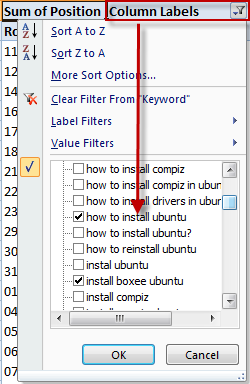 select your column labels in excel