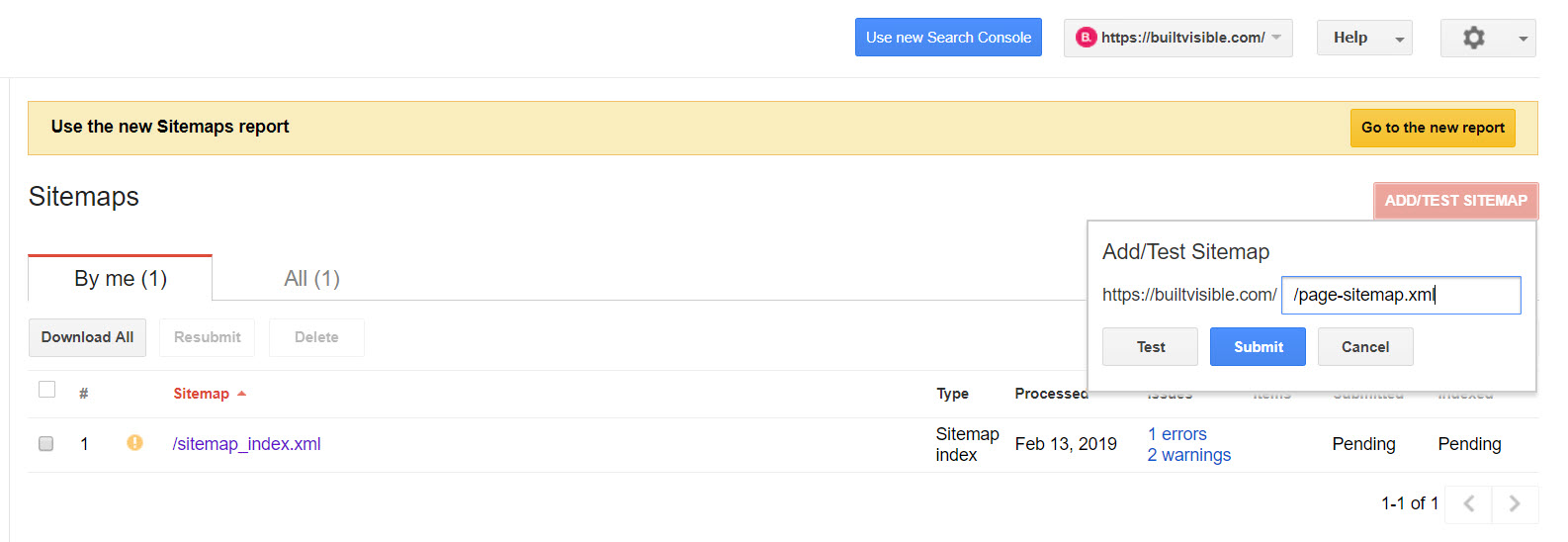 1 old search console submit sitemap