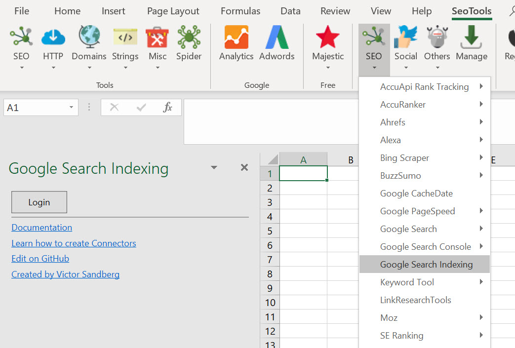 google search indexing in seo tools for excel