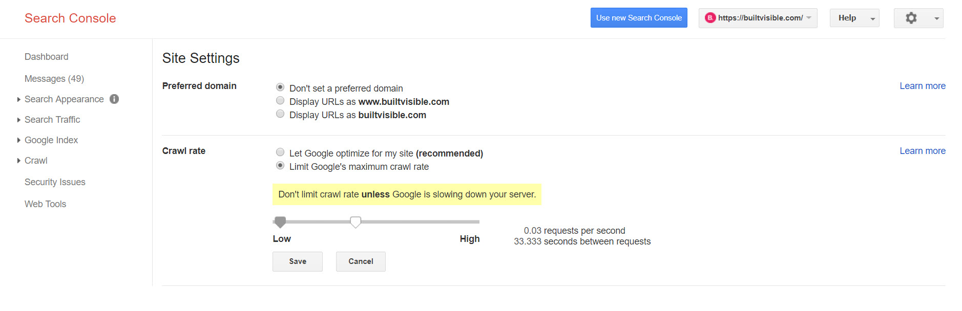 update crawl settings in the old search console