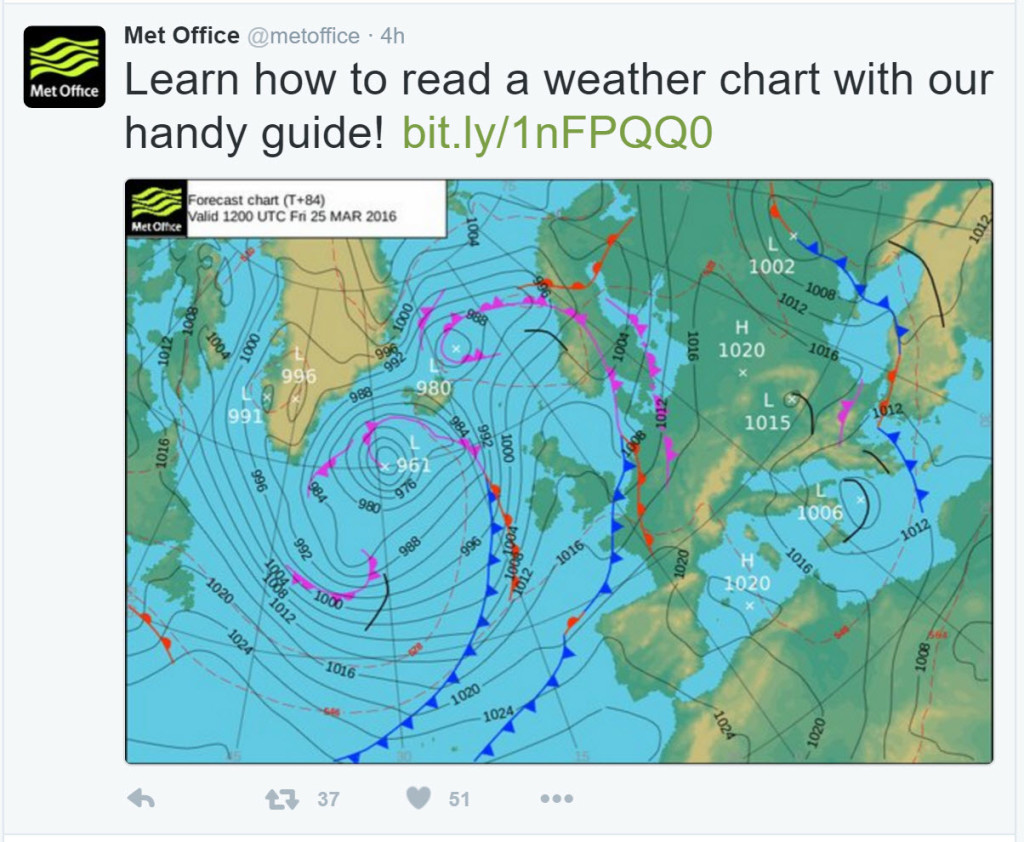 The Met Office's Twitter account is an excellent example of constant audience engagement / re-engagement through consistently high quality publishing