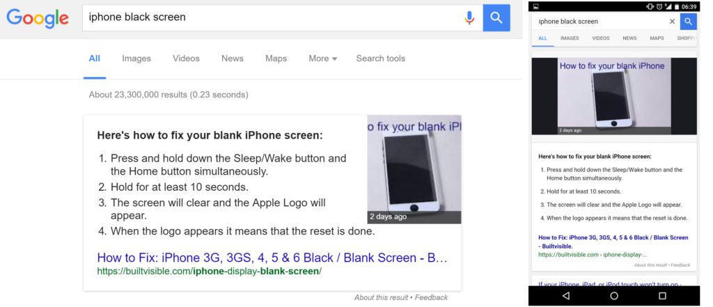 Query: iPhone black screen / URL.