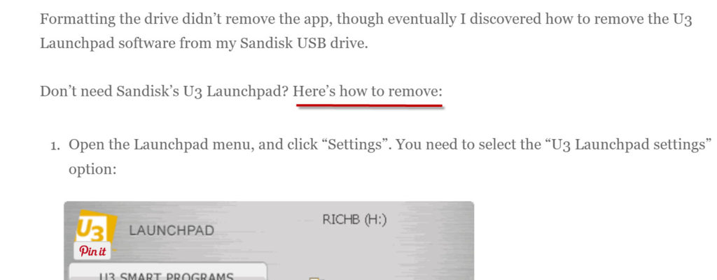 This was eventually reworded to "Here’s how to remove Sandisk’s U3 Launchpad:" and now it's perfect.