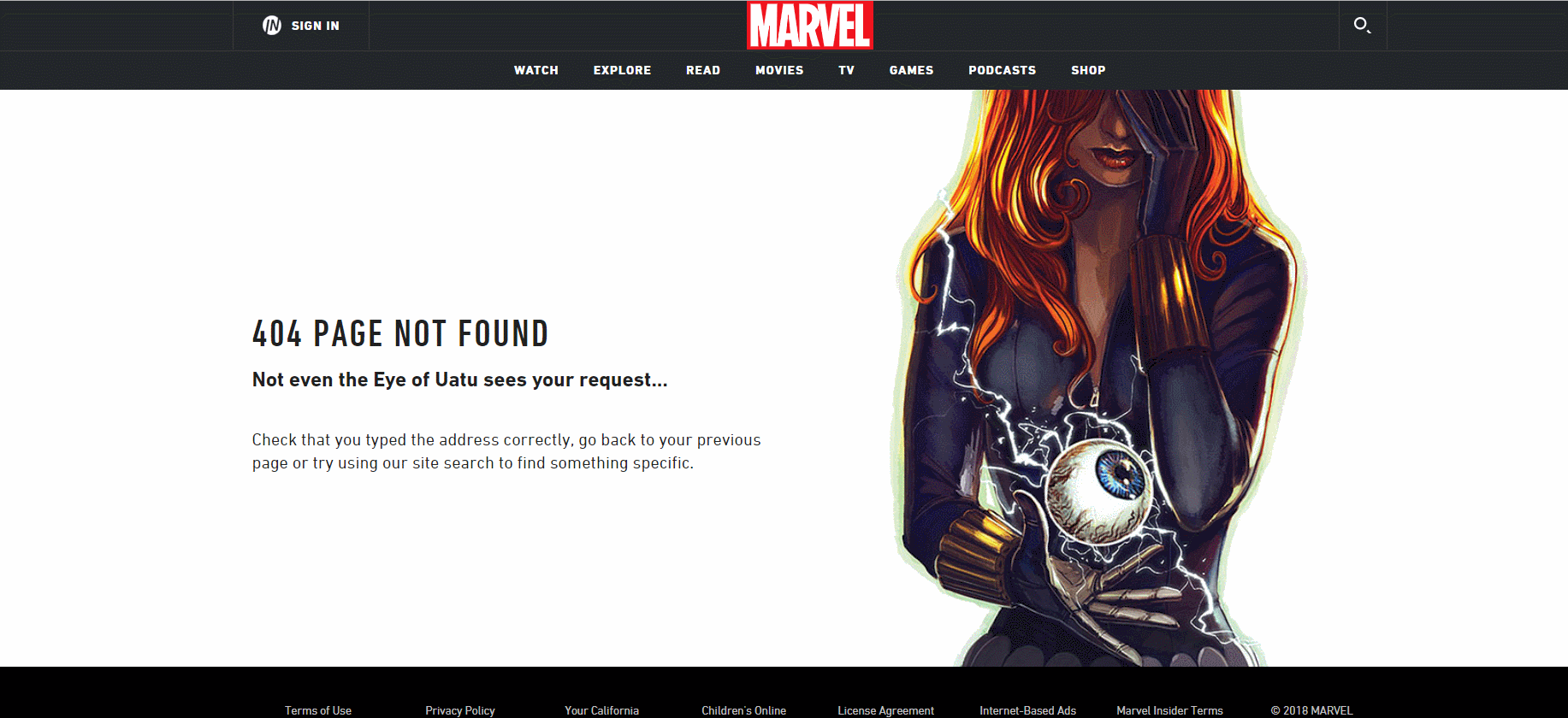 Marvel's 404 page