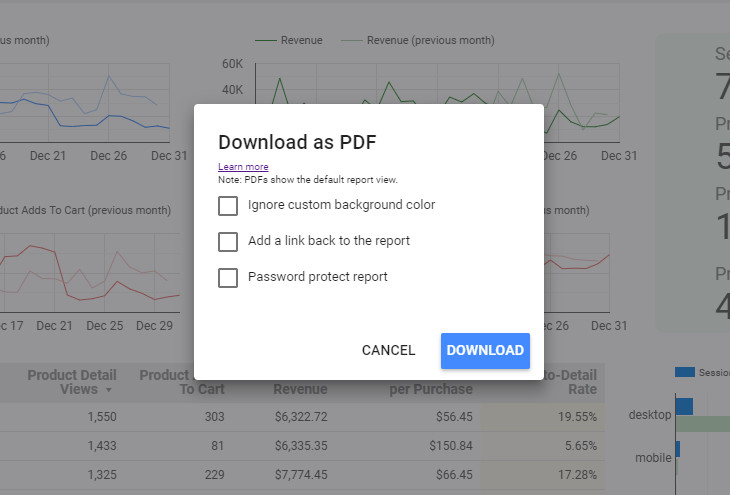 Download as PDF Options