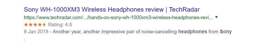 rich snippets result for sony wireless headphones