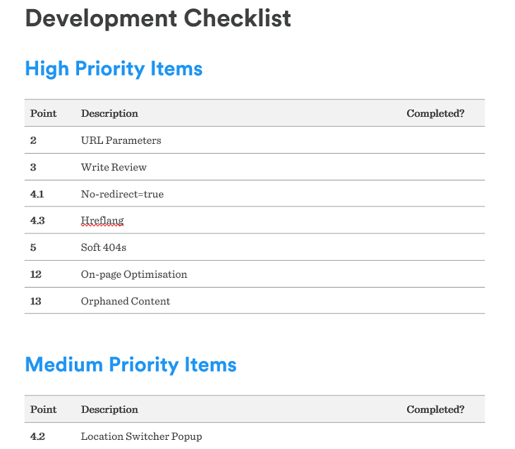 Dev Checklist
