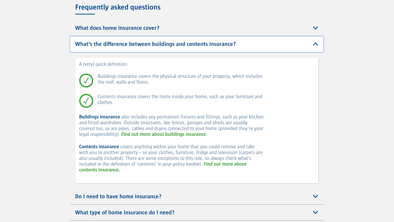 a home insurance provider's faqs section