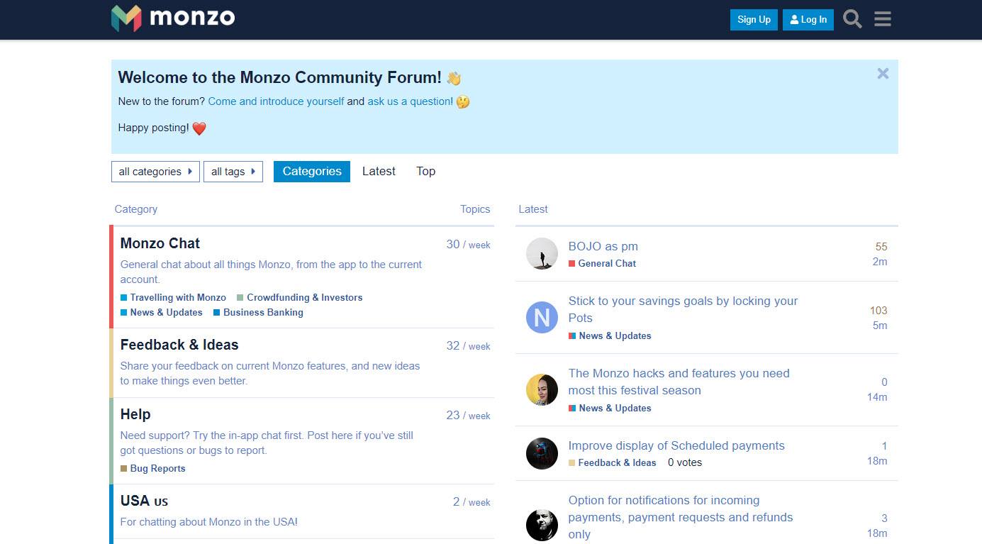 Monzo's community page