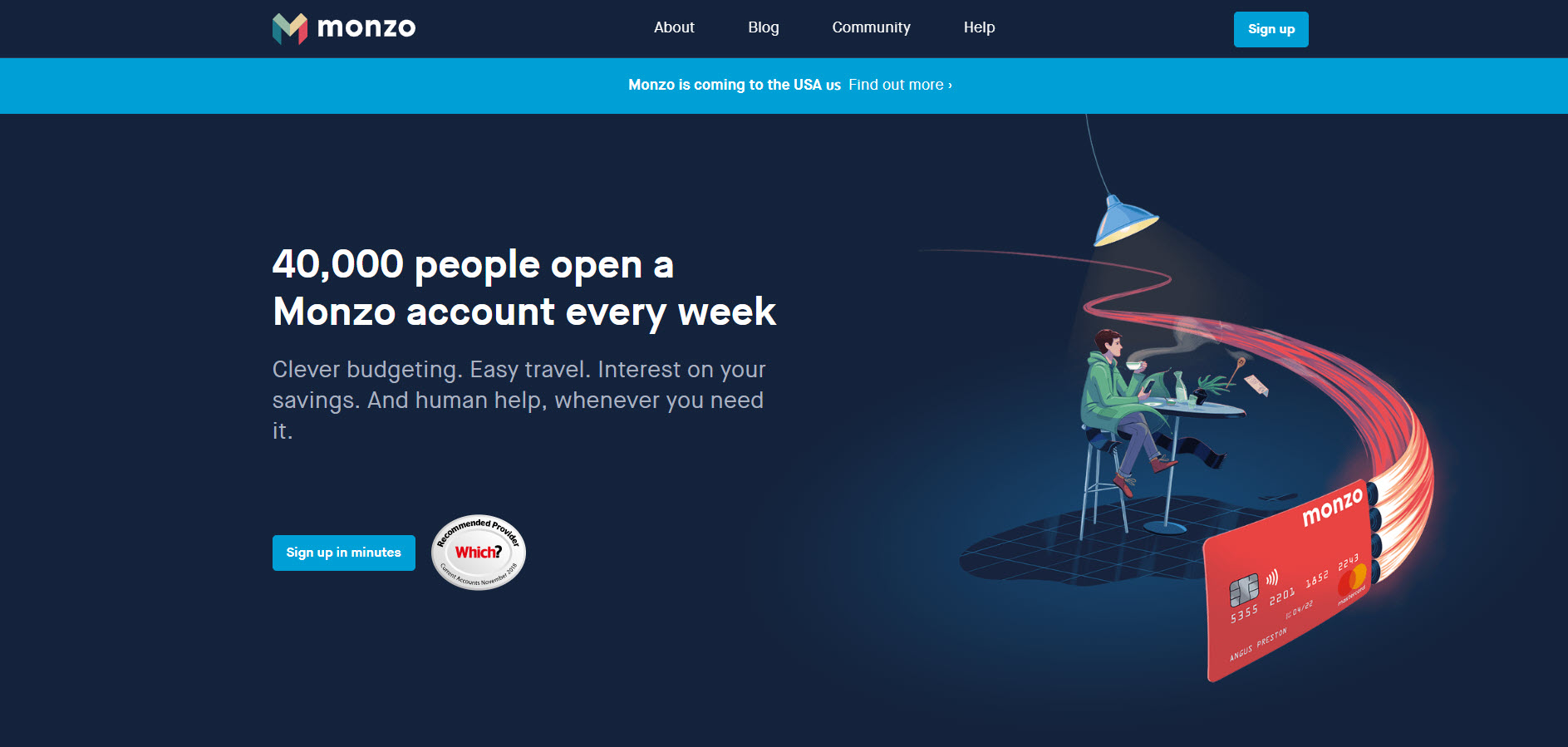 monzo home page