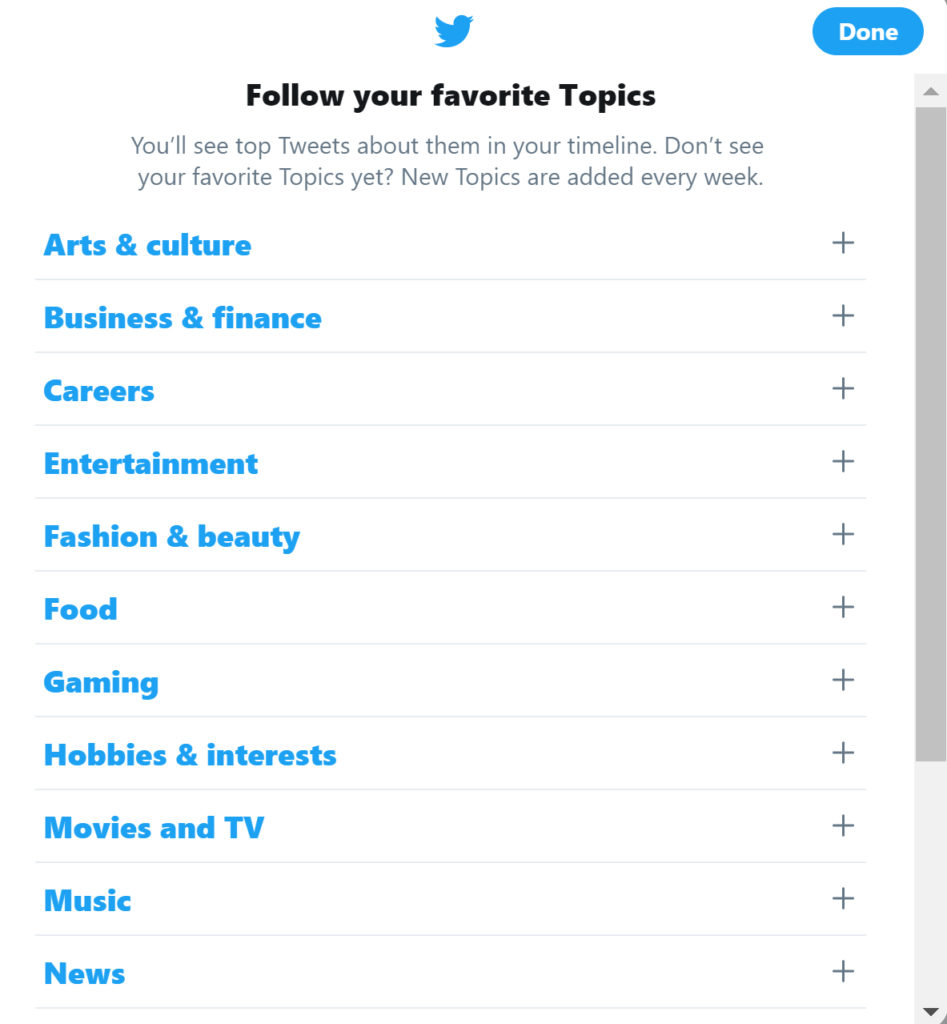 Twitter favourite topics