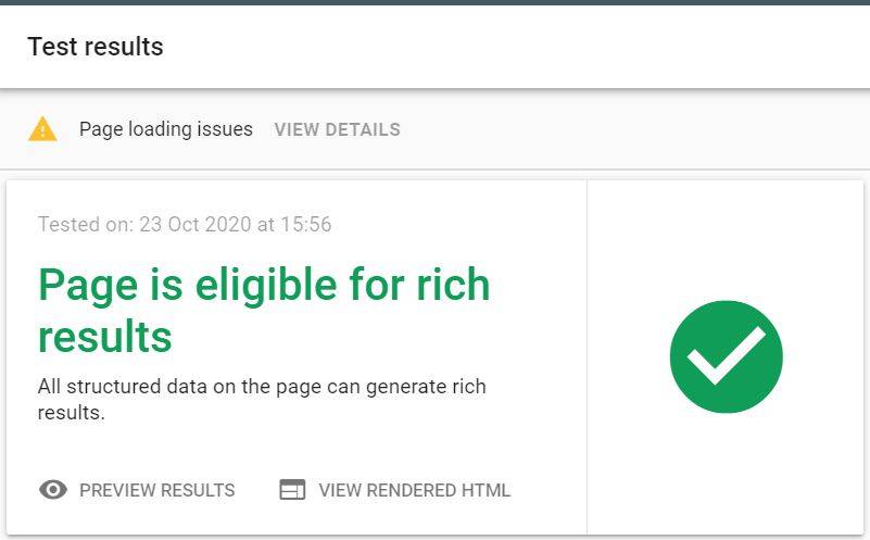 Page eligible for rich results notice