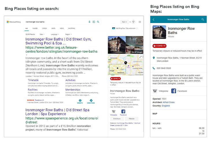 BingPlaces search listing screenshots