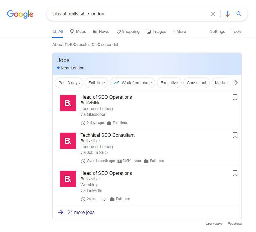 Google search results: jobs