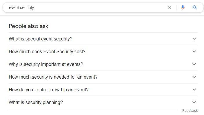Event Security People Also Ask search