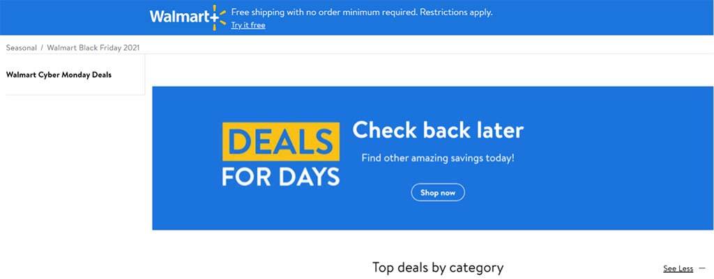 How to maximise Black Friday links for ongoing results_Walmart BF page 2021 image