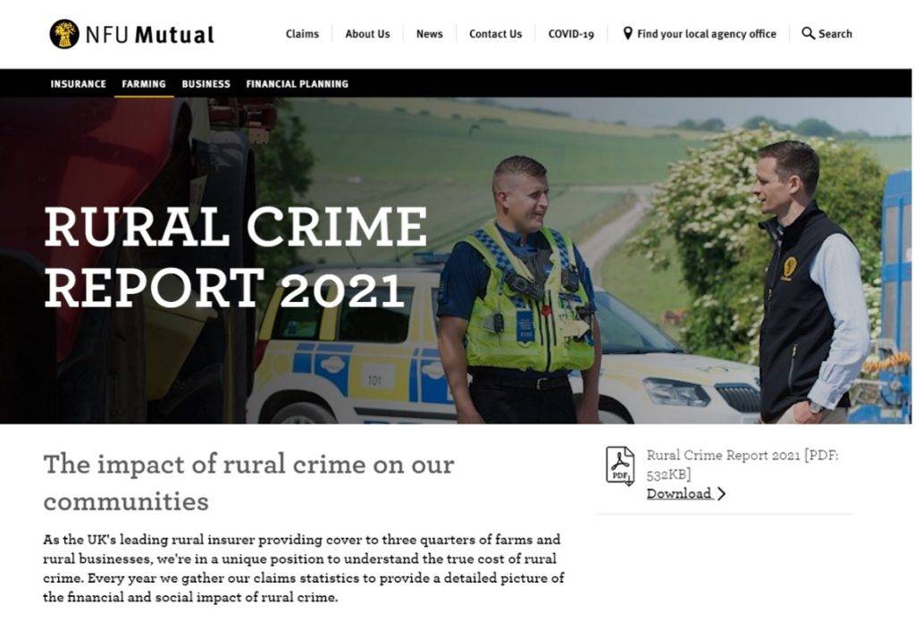 NFU Mutual’s Rural Crime Report sits in their resources section and takes the form of a downloadable