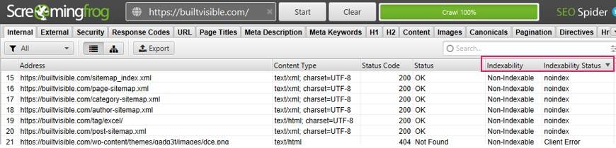 screaming frog indexability crawl