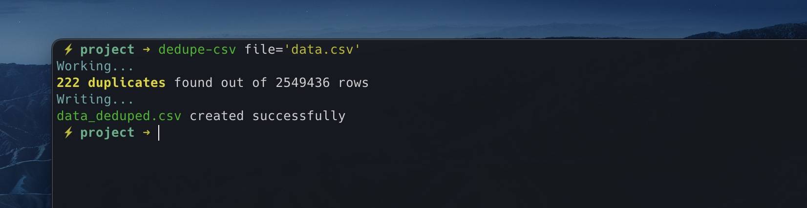 dedupe-csv outputting a file